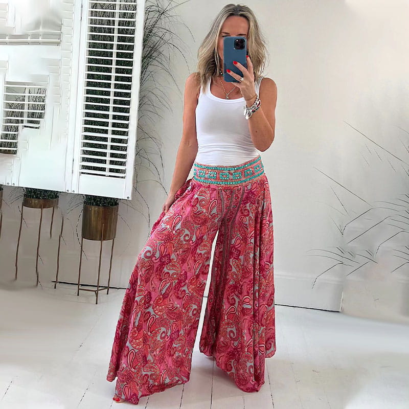 🌺2025 NEW SALES - 50% OFF🌺Ethnic Paisley Print Elastic Patchwork-Waist Lightweight Pants