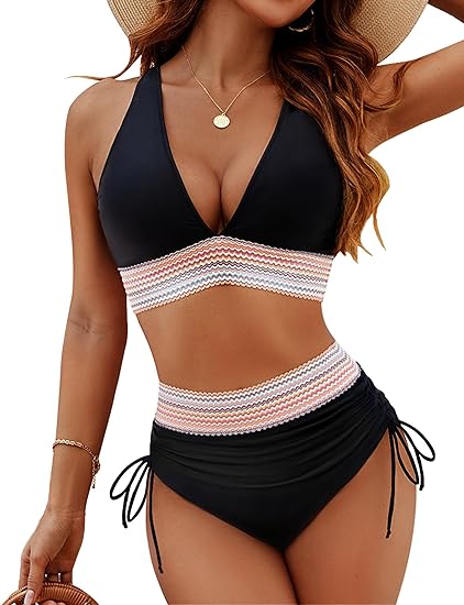 💃Vacation Sale 49% OFF💃High Waisted Tummy Control Color Block Bikini Sets