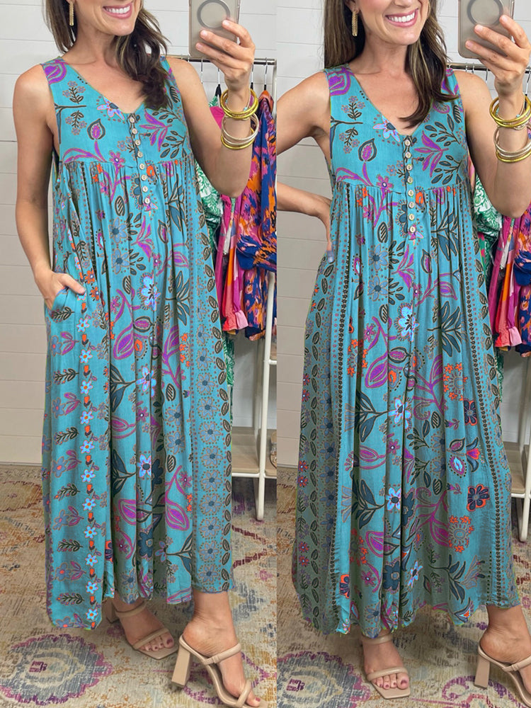 🔥HOT SALE💃✨Vintage Print Loose Sleeveless Jumpsuit