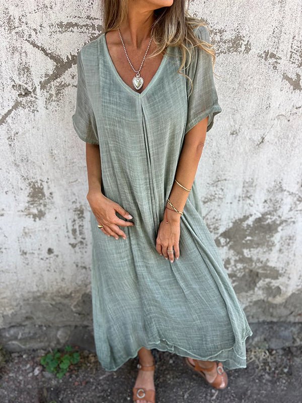 💕What should I wear tomorrow?💕Women's Loose V-neck cotton linen dress