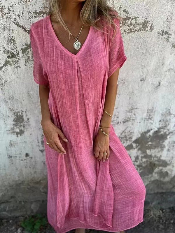 💕What should I wear tomorrow?💕Women's Loose V-neck cotton linen dress