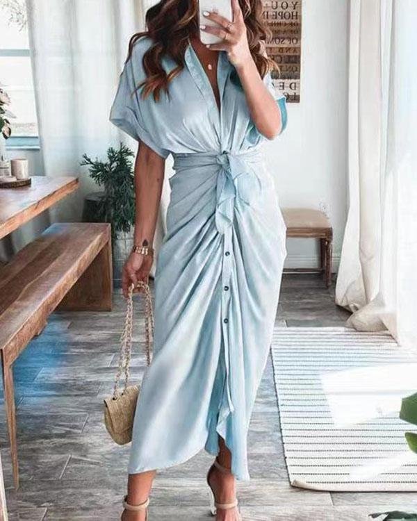 🔥 Women Satin Button Shirt Dress