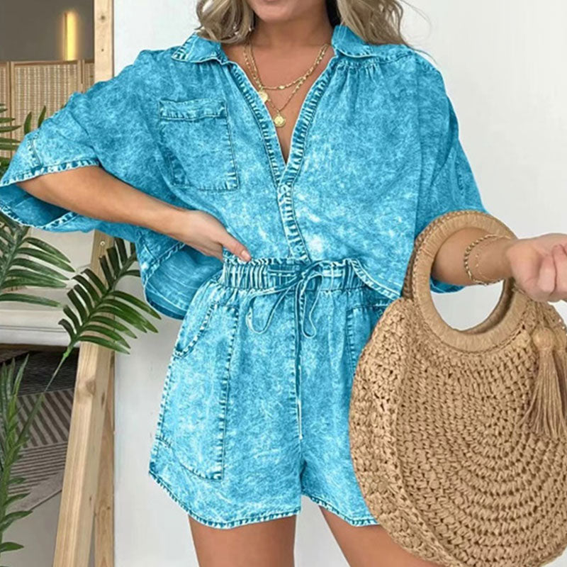 🌷LIMITED TIME OFFER 50% OFF🌷Women's Summer Denim Shirt Two Piece Set