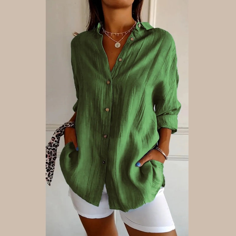 🌷Classic Pleated Textured Single-Breasted Lapel Shirt for Women