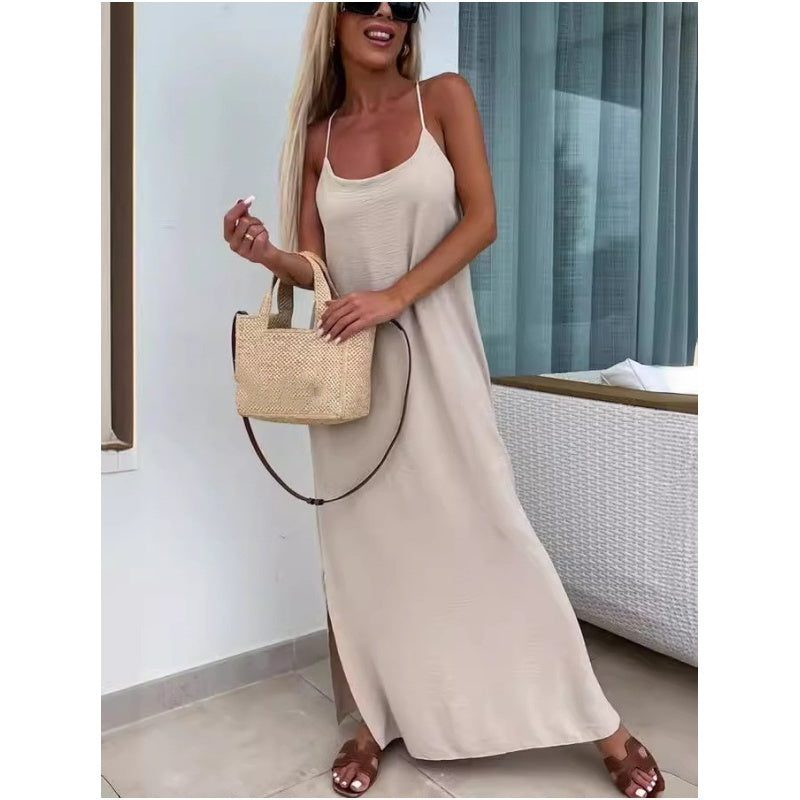 Loose-Fit Spaghetti Strap Maxi Dress with Side Slit