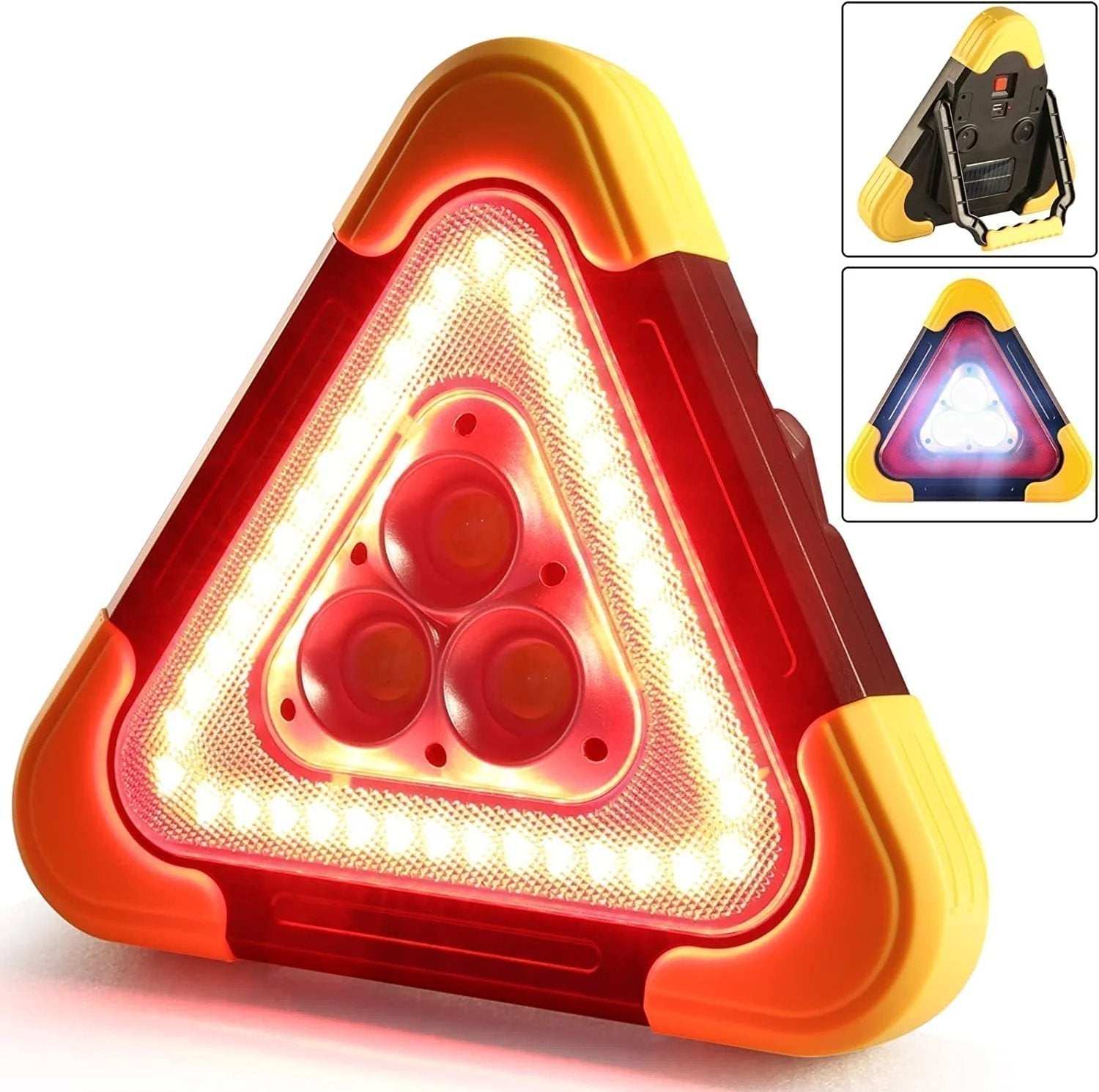 2-IN-1 Solar Emergency Triangle Warning Light at the Roadside