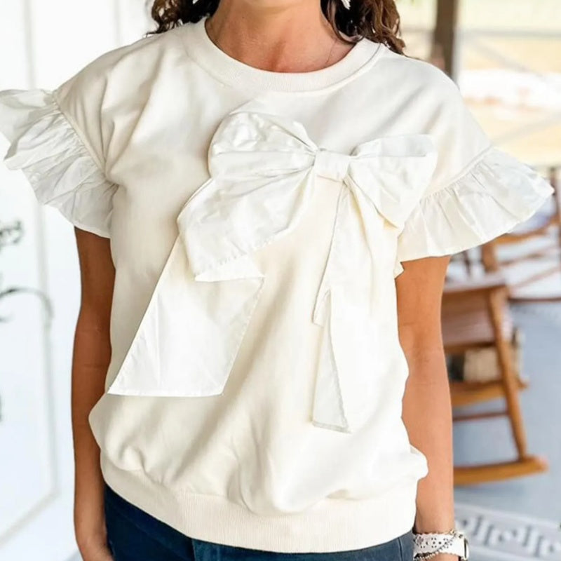 🌷Limited Time 50% OFF💞Bow Tie Short Ruffle Sleeve Top