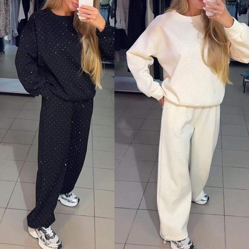 Women’s Round-neck Casual Sports Sweatshirt and Jogger Pants 2-piece Set