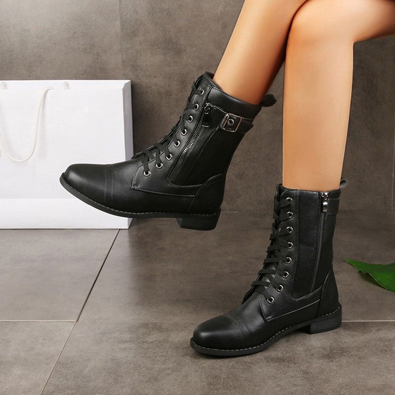 Women's Round Toe Side Zipper Leather Orthopedic Boots