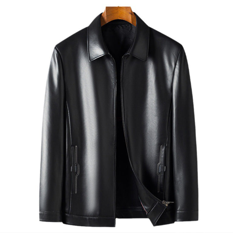 Men's Classic PU Leather Jacket with Zipper Front