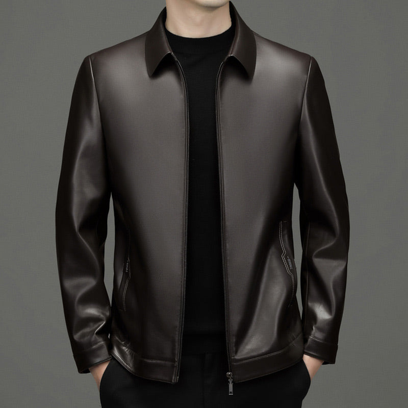 Men's Classic PU Leather Jacket with Zipper Front