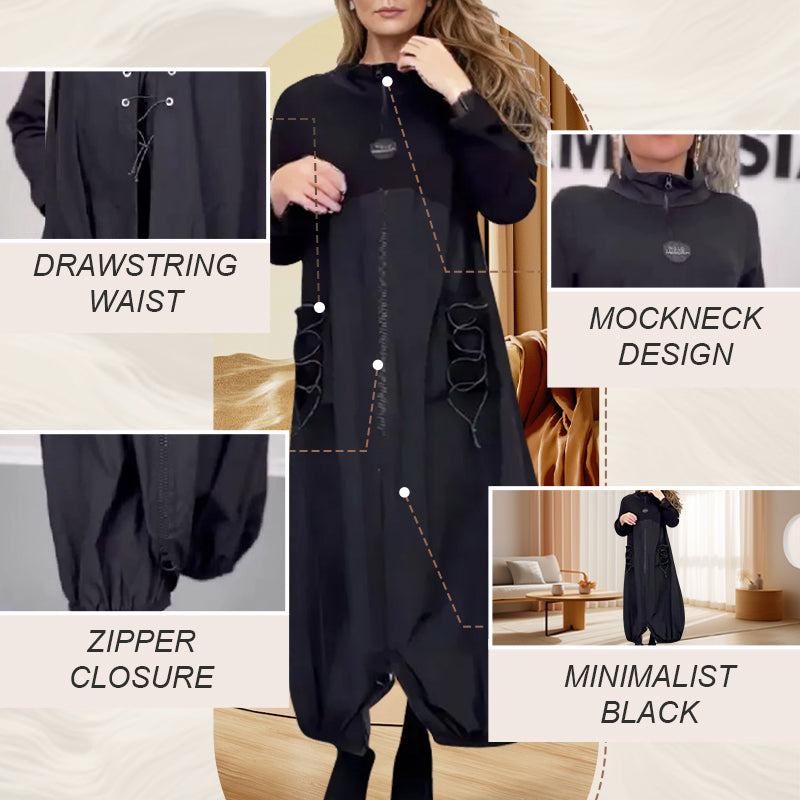 Mockneck Long Sleeve Dress with Drawstring