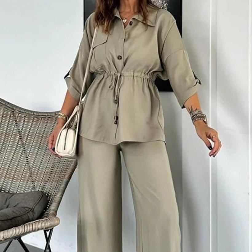 Button-Down Top & Loose-Fit Pants Set