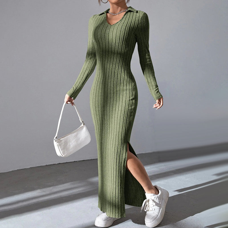 V Neck Bodycon Knit Dress