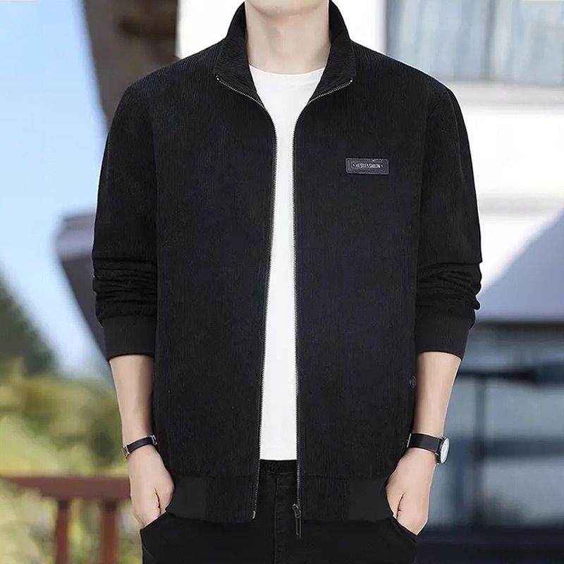 Men's Casual Thermal Lined Corduroy Zipper Jacket with Stand-collar