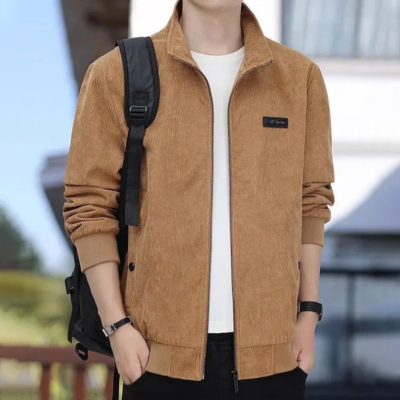 Men's Casual Thermal Lined Corduroy Zipper Jacket with Stand-collar