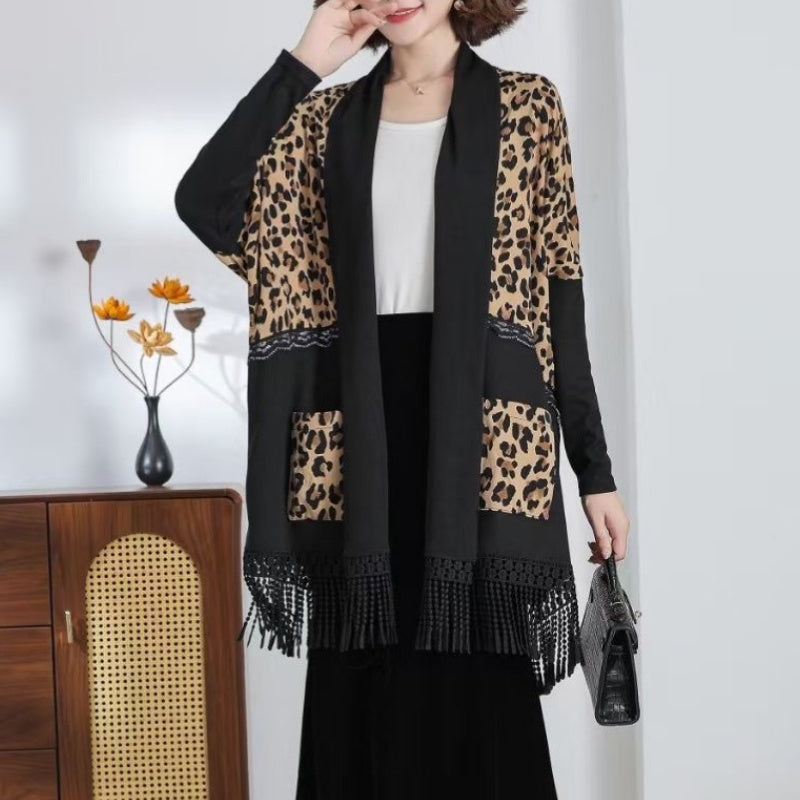 Women's Fringe Open Front Knitted Shawl Coat