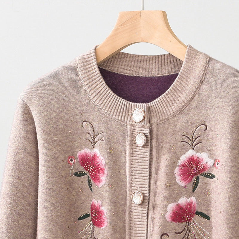 [Best Gift for Mum] Women's Warm Knitted Cardigan with Delicate Embroidery