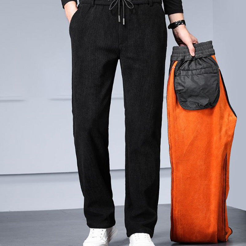 Men's Thickened Warm Striped Pants with Drawstring