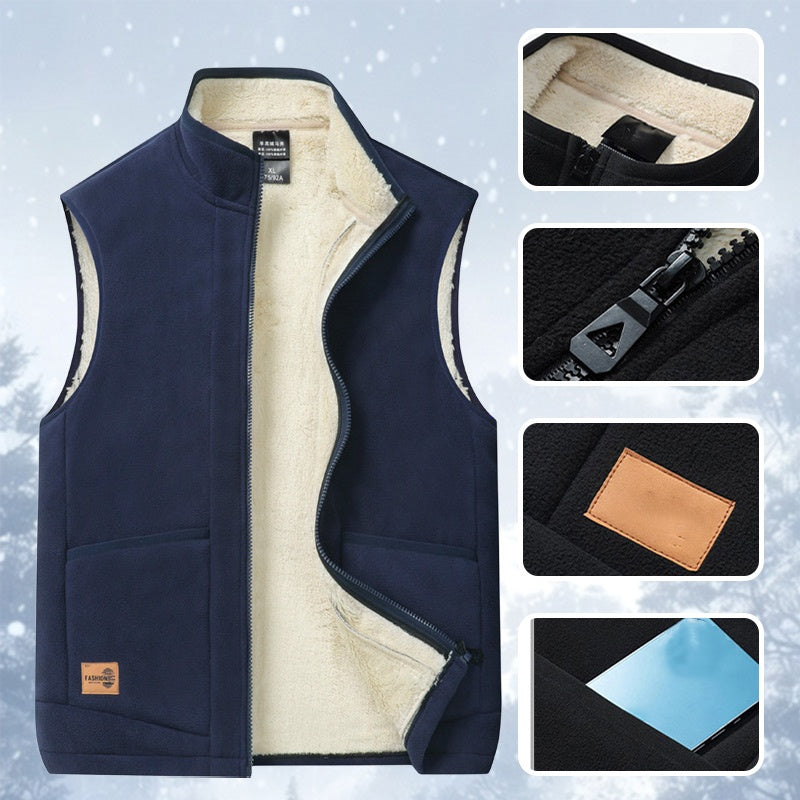 Men's Plus Size Plush-Lined Warm Vest for Autumn & Winter