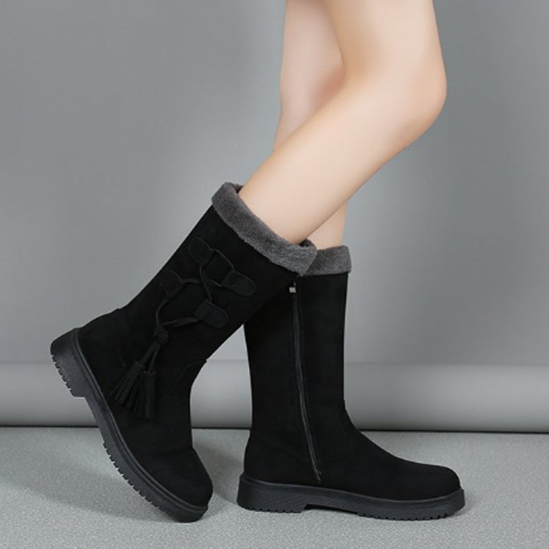 Women's Warm Mid-Calf Boots with Side Zipper