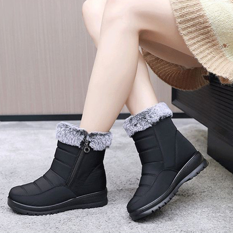 Women's Waterproof Faux Fur Zipper Snow Boots