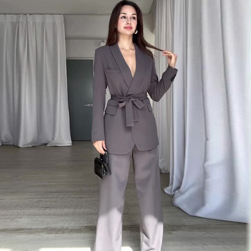 Women’s Tie Waist Blazer & Pants Set