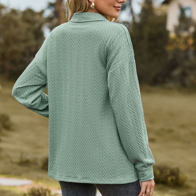 Women's Solid Color Pullover Button Sweatshirt