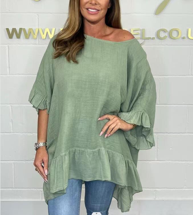 Loose Pleated Off Shoulder Blouses for Women