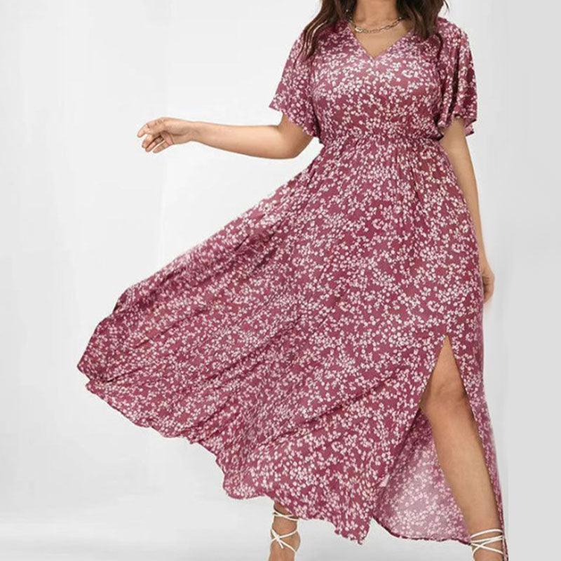 Sweet Floral V-Neck Single-Side Split Dress