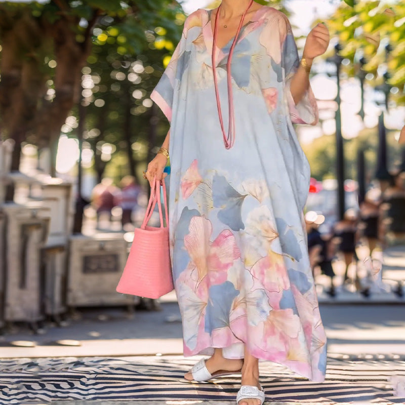 🔥2025 NEW SALES - 50% OFF🔥Floral Print Loose Long Dress with Half Sleeves