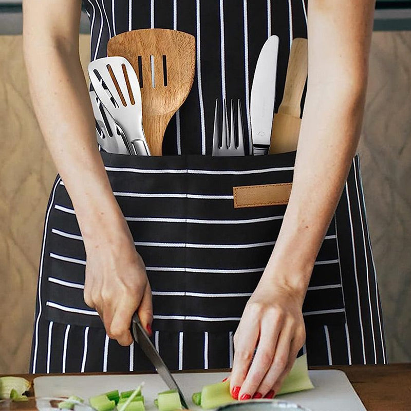 Adjustable Kitchen Cooking Striped Apron with Pockets