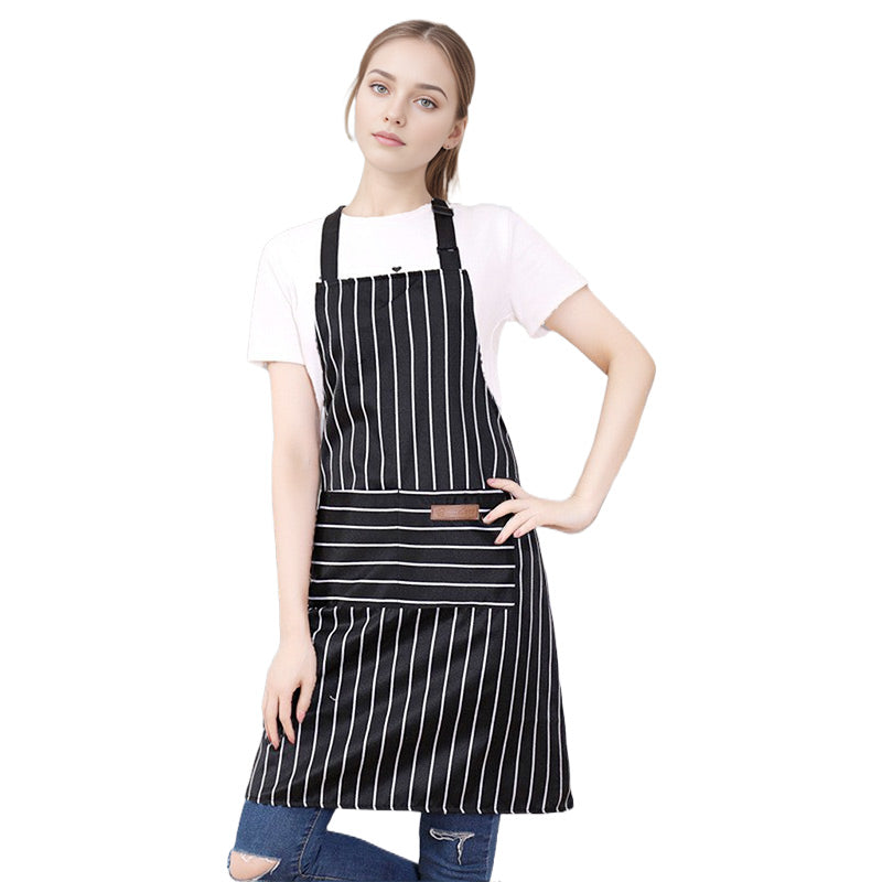 Adjustable Kitchen Cooking Striped Apron with Pockets