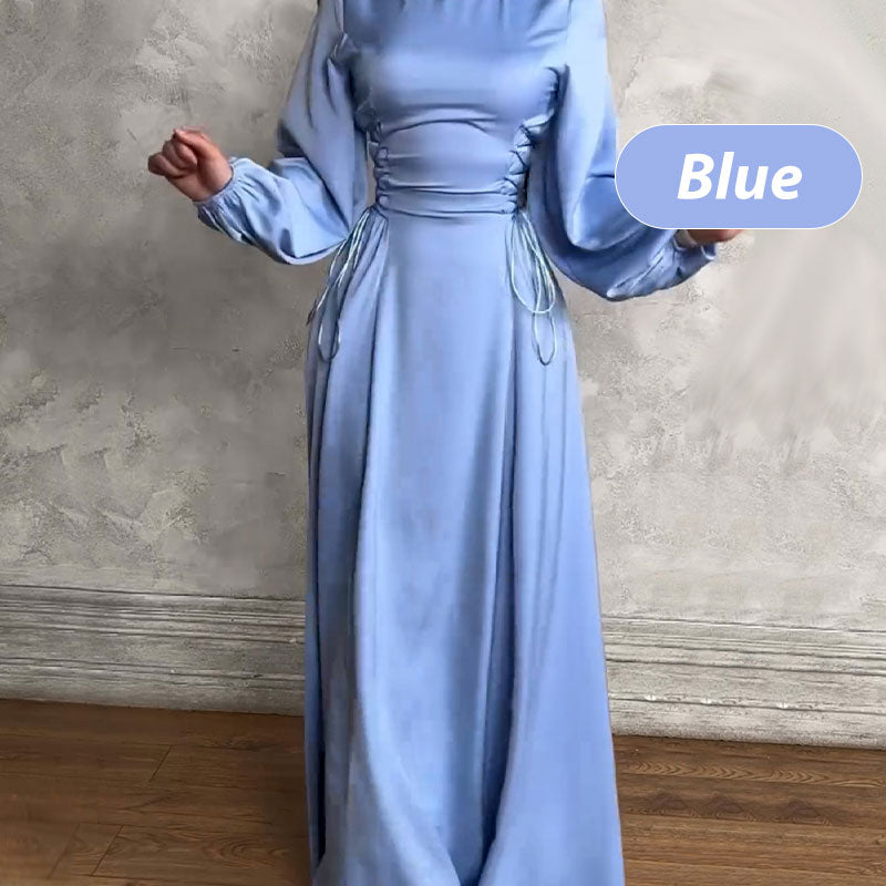 Women's Side-Tie Waist Puff-Sleeve Maxi Dress