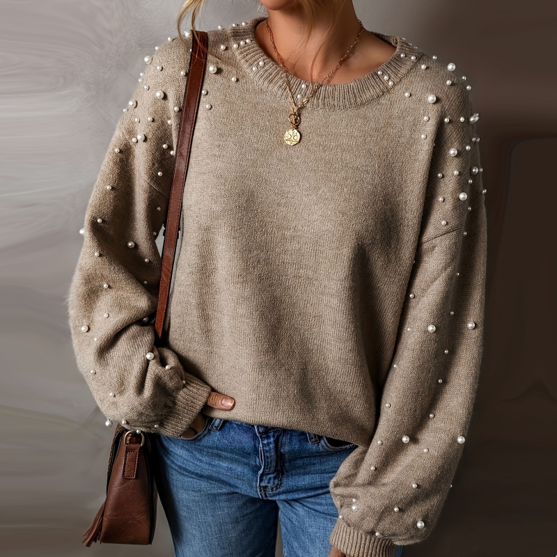 🔥2025 NEW SALES - 50% OFF🔥Women's Faux Pearls Round Neck Pullover Sweater