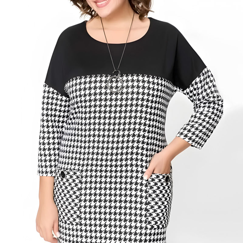 💖Limited Sale 50% OFF💖Women's Long Sleeve Houndstooth Patchwork Dress