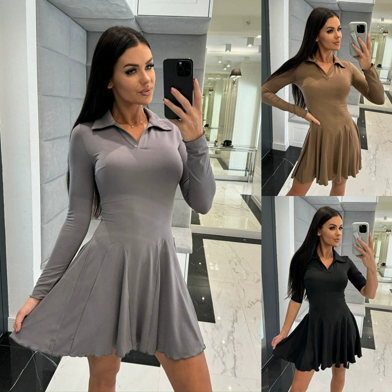 Women's Flare Hem Long Sleeve A Line Dresses