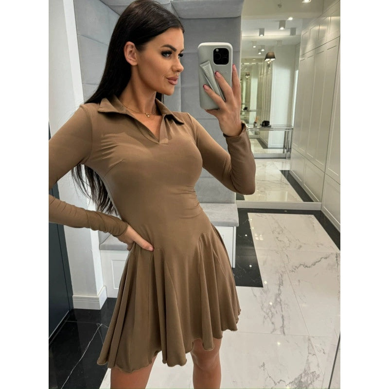 Women's Flare Hem Long Sleeve A Line Dresses