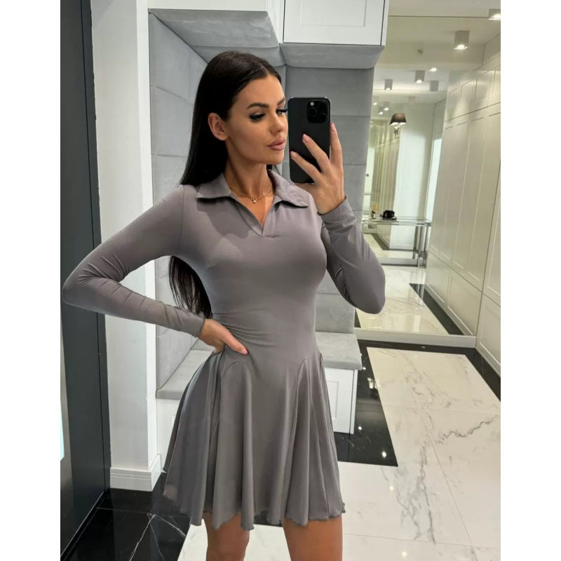 Women's Flare Hem Long Sleeve A Line Dresses