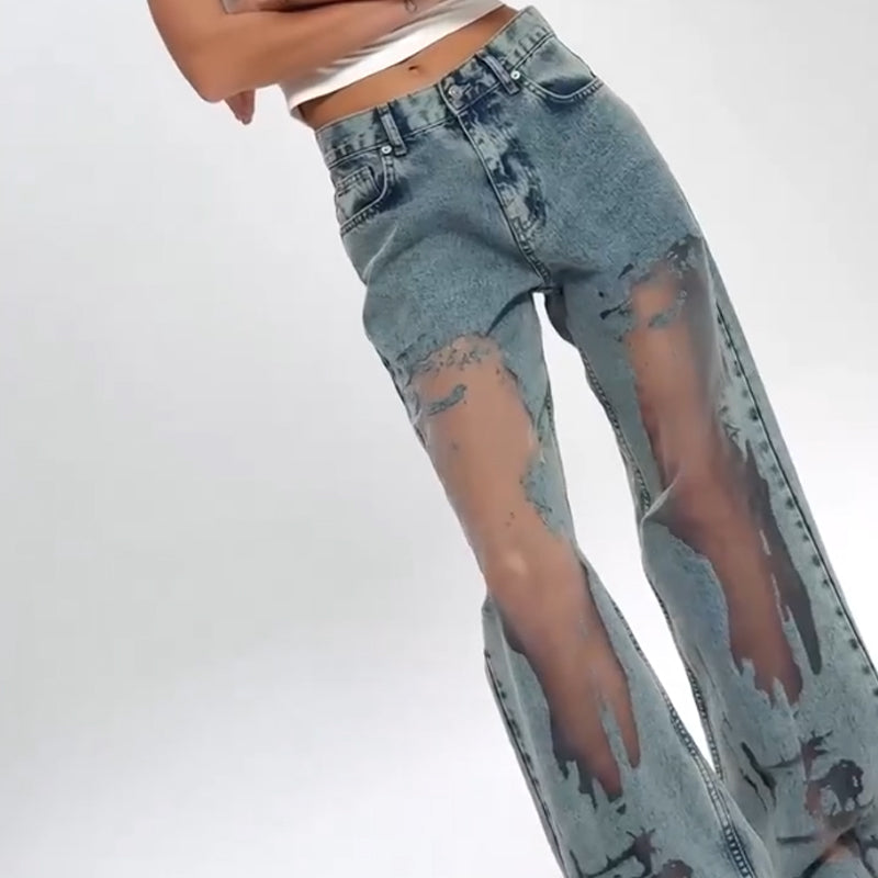 💥Women's Vintage Mesh Patchwork Printed Jeans👖