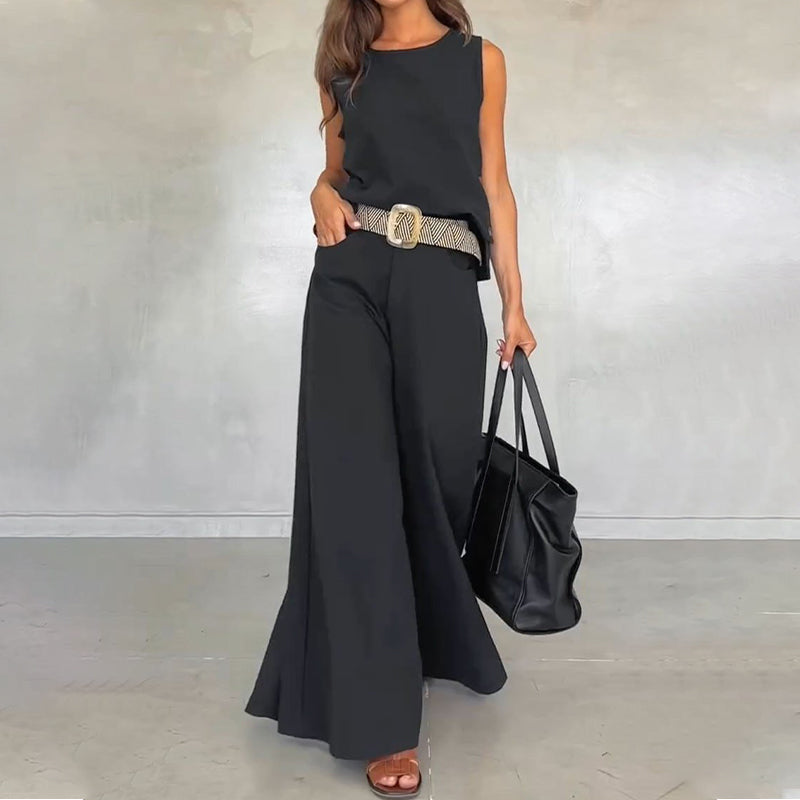 Casual Sleeveless Black 2-Piece Set