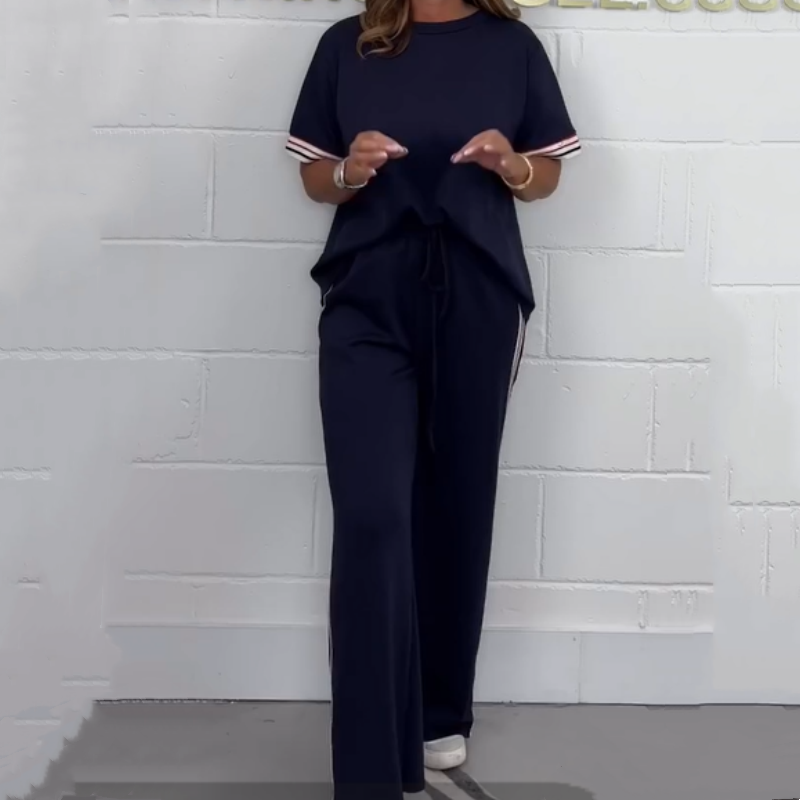 Side Stripe Short Sleeve T-Shirt & Wide Leg Joggers Set