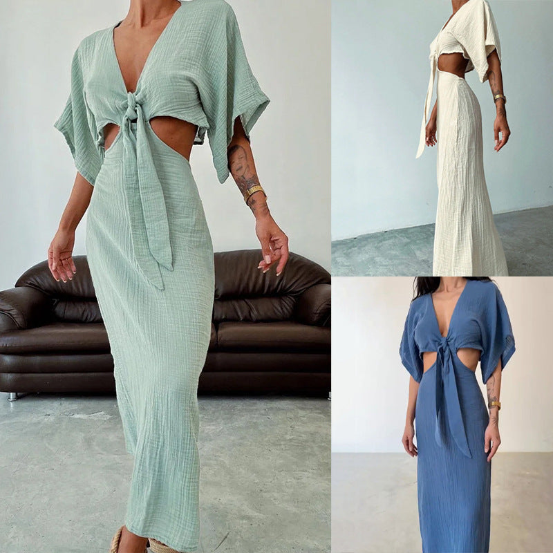 Women's Sexy Cut Out Tie Knot Maxi Dress